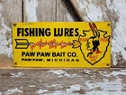 VINTAGE PAW PAW BAIT PORCELAIN SIGN FISHING LURES TACKLE SHOP MICHIGAN ARROWHEAD
