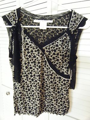 WOMENS MAX STUDIO BLACK TAN SLEEVELESS RUFFLE BOTTOM V NECK EMBELLISHED TIES 