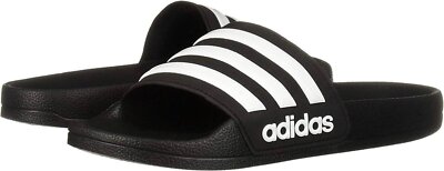 NWT adidas Adilette Unisex Big Kid Shower Slides, Core Black/White, Size 4 US ? Kids main image 2