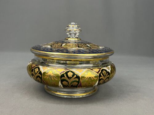 Fritz Heckert Jodhpur Polychrome Enameled Glass Covered Box c. 1883: MINT - Afbeelding 1 van 17