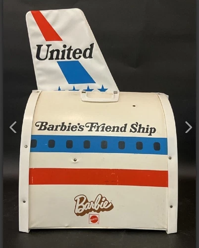 Vtg Mattel Barbie's Friend Ship United Airlines/Plane Case With Cart 1970s Toy