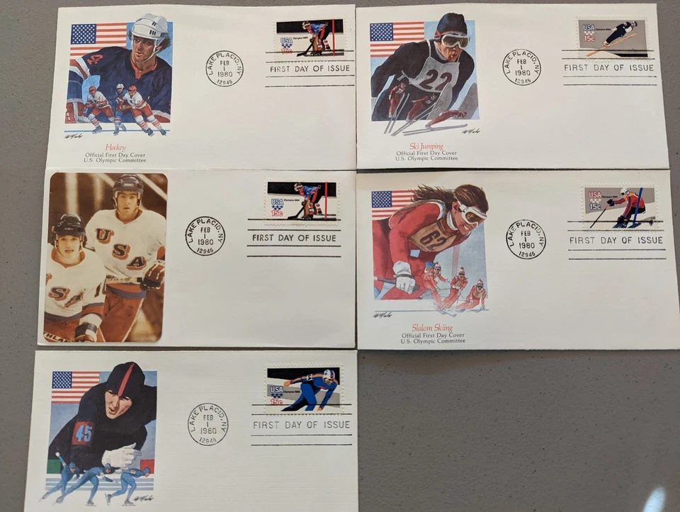 First Day Issue 1980  Olympics Lake Placid First Day Covers Lot Of 5 Team USA - Image 2 of 4