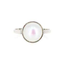 Pearl Ring Solid Silver Hammered Sterling Silver Handmade Stacking Pearl Ring