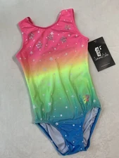 NEW Simone Biles GK Elite LEOTARD Gymnastics RAINBOW STAR Sequin Bling SIZE: CL