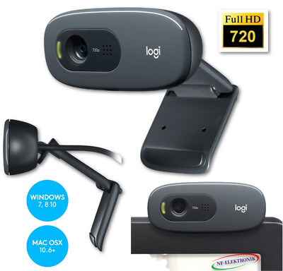 Logitech C270 HD Webcam 720p USB Kamera Mikrofon PC Laptop Video Schwarz