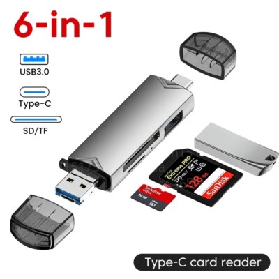6 in 1 Multifunktions-USB 2.0-Kartenleser u Disk Typ C/Micro USB/TF/SD-Flash-Lau