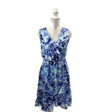 Ruffled Floral High-low Faux Wrap Dress Watercolor Elastic Waist Unlined Apt. 9