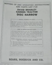 Disk Harrow Sears Roebuck David Bradley Garden Tractor Owner's Manual 917.57547