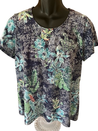 Christopher & Banks Petite Shirt Top Women's P/L Floral Parrot Scoop Neck