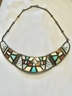 Vtg Zuni Flush Inlay Sterling Silver Turquoise Multi Stone Necklace 57gr Signed — photo 1