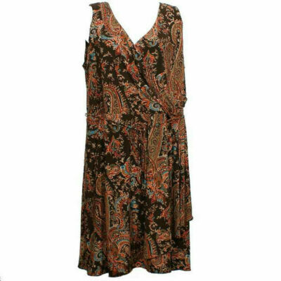 lauren ralph lauren paisley jersey dress Brown Stretch Faux Wrap Sleeveless 3X venue:Beach