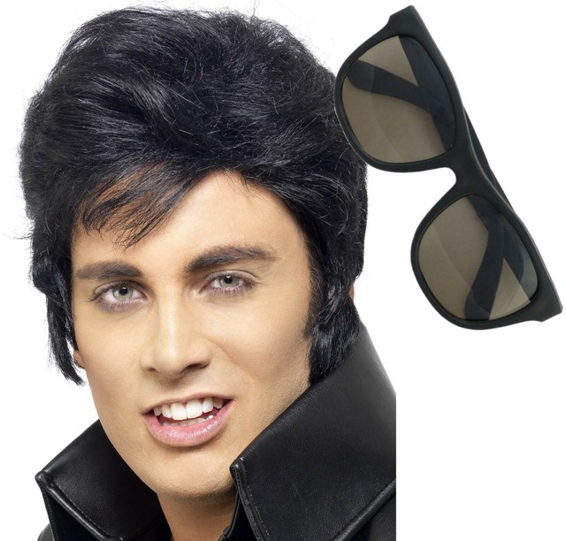 Elvis Presley Wig 50s 60s 70s Teddy Boy Retro Costume Rock Roll