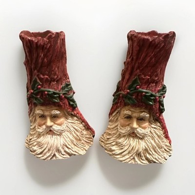 Vickerman Set of 2 Santa Boot Tealight Candle Holders Resin Red/White/Green