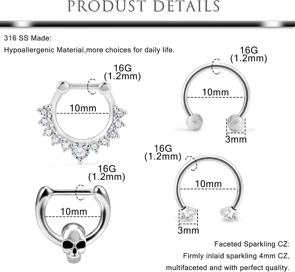 Anillos clicker tabique 16G acero quirúrgico nariz aro anillos retenedor cuerpo piercing J Foto 2 de 4