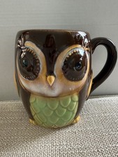 Burton  Burton Whimsical Owl Mug Hand Painted Ceramic Brown, Green Orange 12oz
