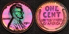 1931 Lincoln wheat cent penny, rainbow toning & proof-like high luster (54-72)