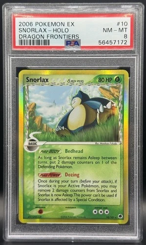 Pokemon TCG PSA 8 Snorlax Delta Species Holo Dragon Frontiers 10/101 *LOW POP*