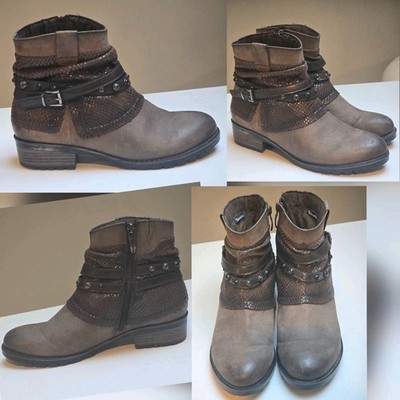 Tamaris Women s Ankle Boots 8.5 US Brown Leather German Brand Zip Snake Trim 