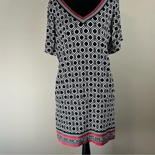 White House Black Market Black and White Mini Dress with Red Trim