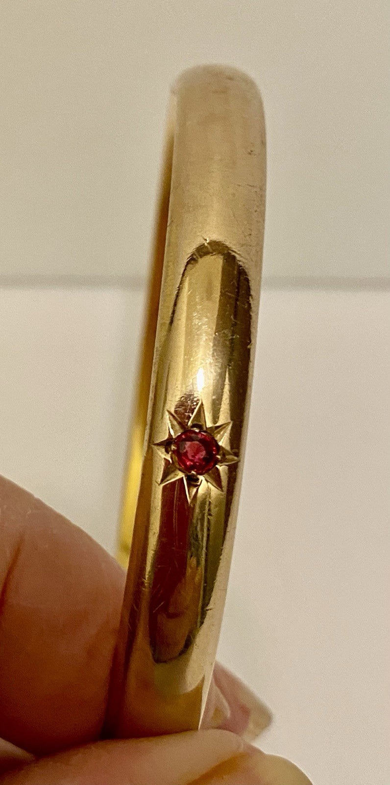 Antique Ruby Gold Filled Bangle Bracelet 1912 Saf… - image 5