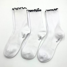 3 Pairs Women's White Ruffle Rib Quarter Socks Size Med Lightweight BOMBAS