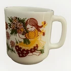 Glasbake Vintage 1960s Bonnet Girl Milk Glass Mug Cup