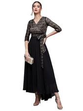 Women's Floral Printed Relaxed Fit V-Neck 3/4th Sleeve Maxi Dress