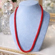 Vintage 28  Red Glass Rondelle Bead Necklace - Gold Tone Spring Ring Clasp