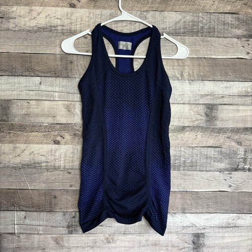 Athleta Fastest Track Racerback Tank Top Size XS Blue Dot Ruched Gym ...