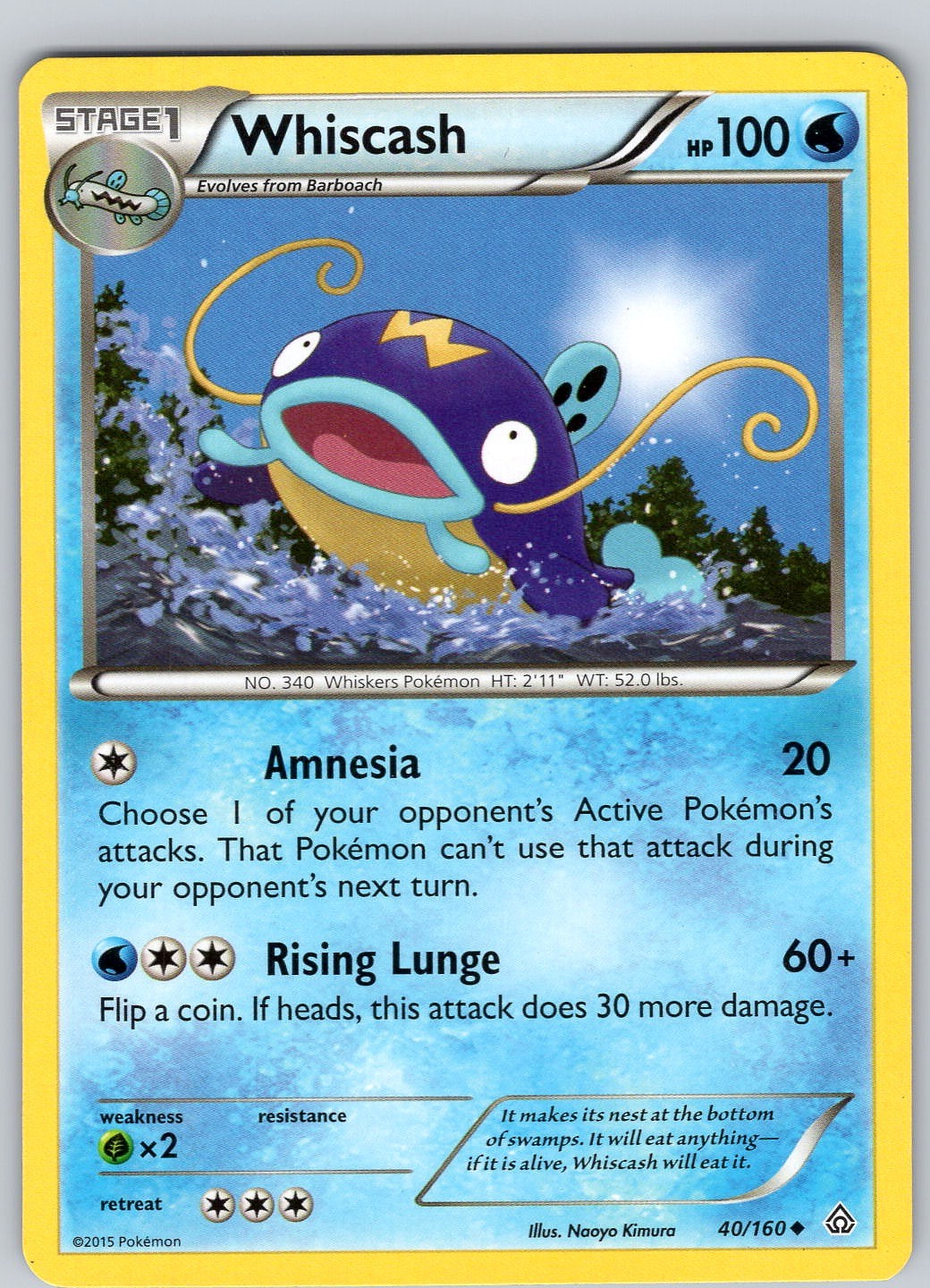Pokemon TCG Whiscash XY Primal Clash 40/160 Regular Uncommon Card LP-NM