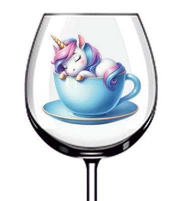12x Aquarell Einhorn in Tasse Vinyl Aufkleber Abziehbild Becher Weinglas Flasche Tasse