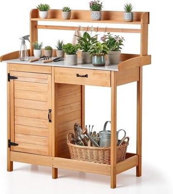 Potting Bench Table, 3-in-1 Outdoor Gardening Wooden Workstat
