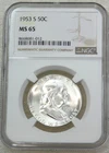 1953 S Franklin Half Dollar NGC MS65 Frosty White Just Graded New Holder #Q349J