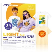 HTVJOYDO Iron-On Heat Transfer Paper for T-Shirts, 25 Sheets Light 25
