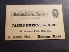 Tarjeta postal EMERY Co FISH de 1890 Boston, Mass Wharf: langosta, merluza, cusk, scup