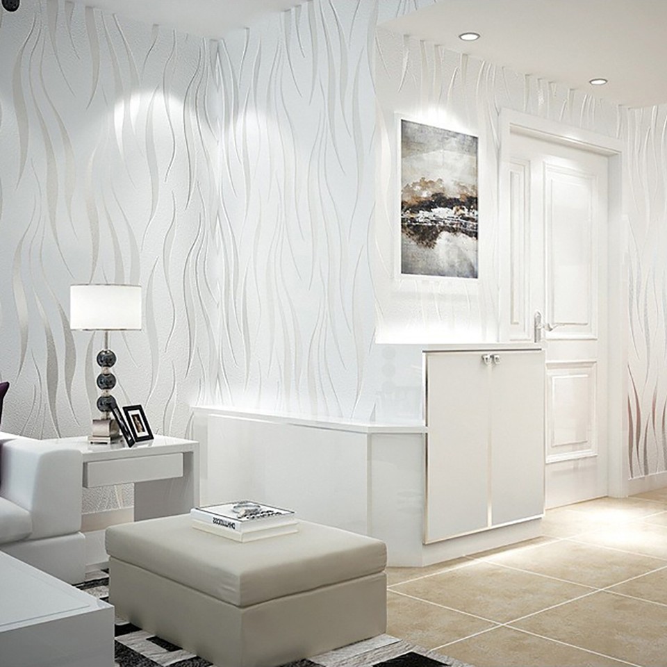 3D Embossed Water Wave Silver/Grey Wallpaper Purple Nonwoven Wallpaper