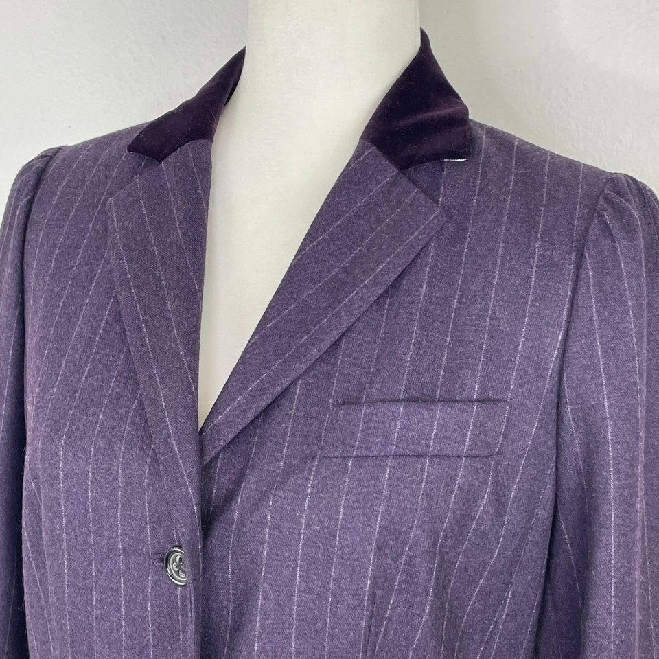 Chaqueta Blazer Sonia Bogner Loro Piana Mujer US 10 Lana Seda Púrpura Rayas Foto 2 de 4