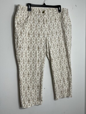 Chico's Rhinestone Print Abstract Damask Pants WMS SZ 3 / 16 / L Crop Capri (12