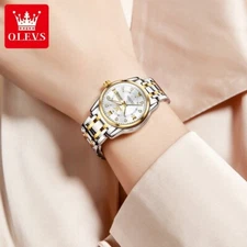 OLEVS Woman Luxury Stainless Steel Gems Waterproof Day Quartz Wrist Watches