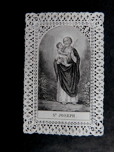 Pious Image Lace Scissor Lace Holy Card 19th Century Saint Joseph and the Child Jesus