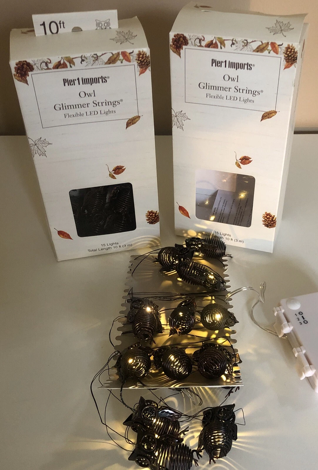 PIER 1 IMPORTS Lot of 2 OWL GLIMMER STRINGS Flexible LED LIGHTS 10ft Fall Decor