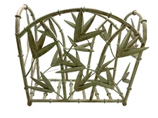 Vtg Metal Magazine Rack Bamboo Leaf Design Palm Beach Regency Pattern