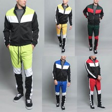 Men's Sports Jogging Fashion Workout Tri Color Blocked TrackSuit S 5XL ST553