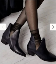 Free People Charm Double V Black Leather Ankle Boots Booties Sz 40 US 10 NEW NIB