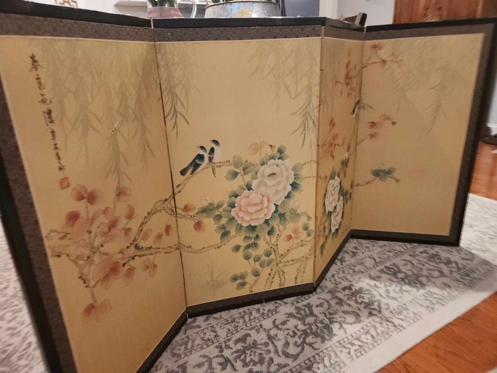 Vintage, Asian, SilkScreen, Folding Screen Room Divider eBay