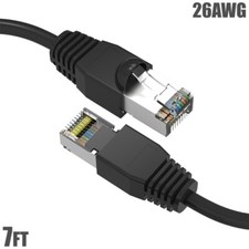 7FT Cat6A RJ45 Network LAN Ethernet SSTP Cable Shielded Copper Wire 26AWG Black