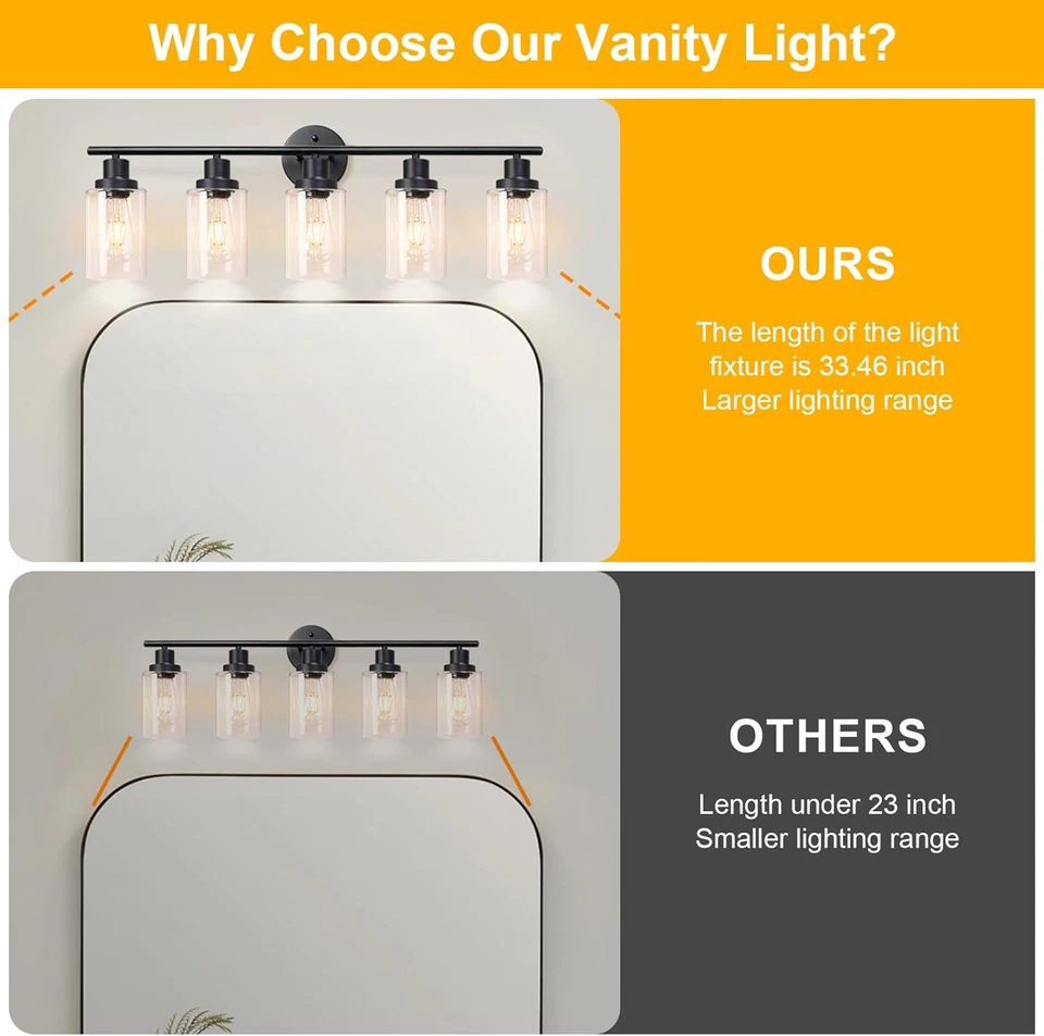 Moderne Badleuchten, 5-flammige Waschtischleuchten, schwarze Wandlampe mit Steil - Bild 4 von 4