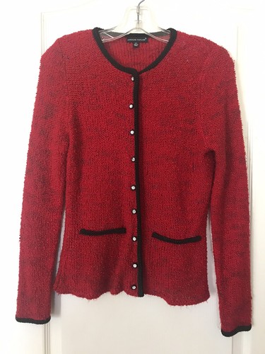 Carolyn Taylor Women's Red Black Marled Button Down Sweater Jacket Size Small - Picture 2 of 10