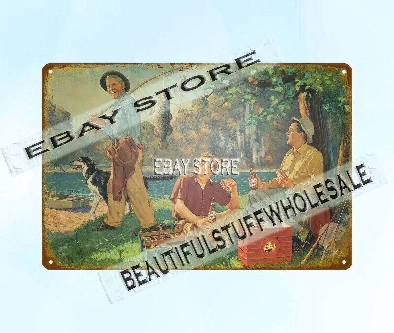 Vintage 1953 Beer Reel Fishing Pub Tin Sign for Home Bar Wall Decor