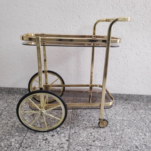 Servierwagen Mid Century Teewagen Vintage Goldfarben Barwagen Rauchglas Retro - Bild 3 von 18